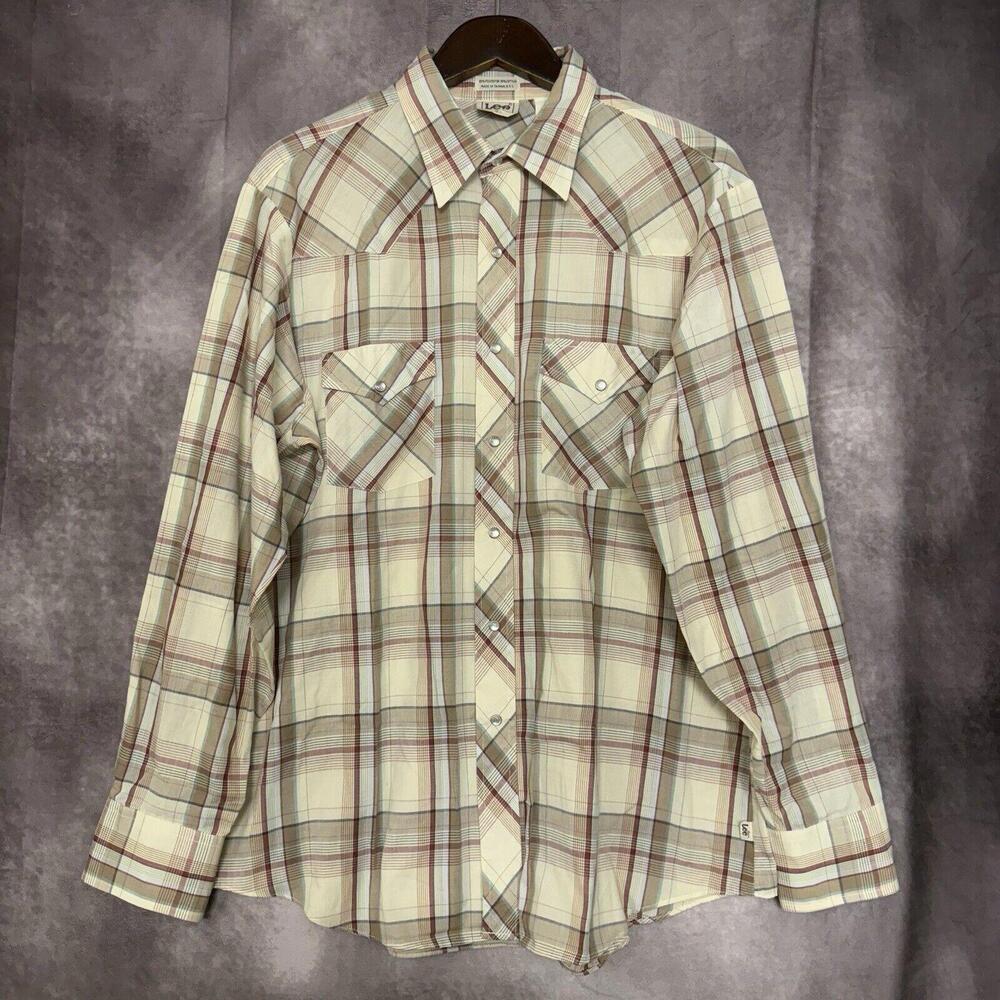 Vintage Lee Western Pearl Snap Shirt Mens XL Plaid Cowboy‎ USA